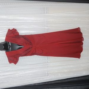 Tadashi Shoji Deep Red Silk Overlay Flutter Sleeve Bias Cut Cocktail Dress Sz10